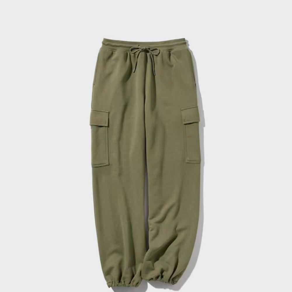 Green and white cargo sweatpants with a relaxed fit
